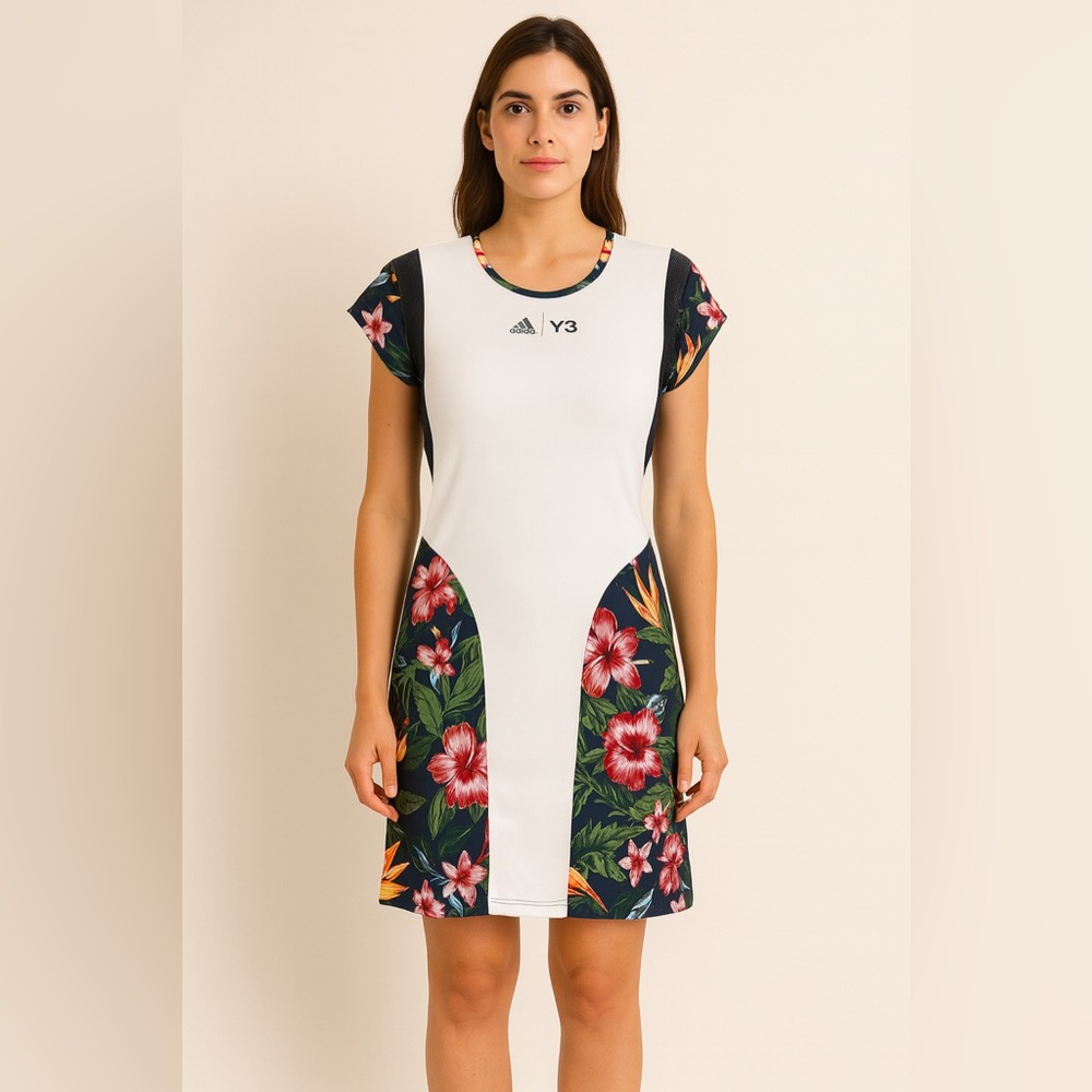 Adidas Y-3 White and Black Floral Tennis Dress